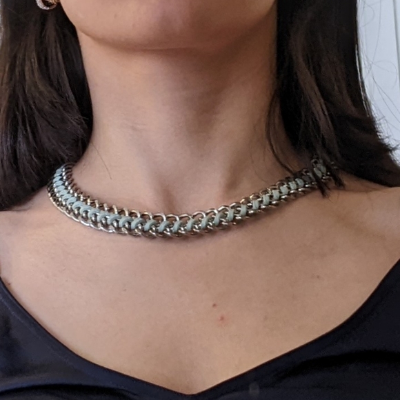 Necklace and bracelet Set - Gorgeous light blue leather - Picture 5 of 7